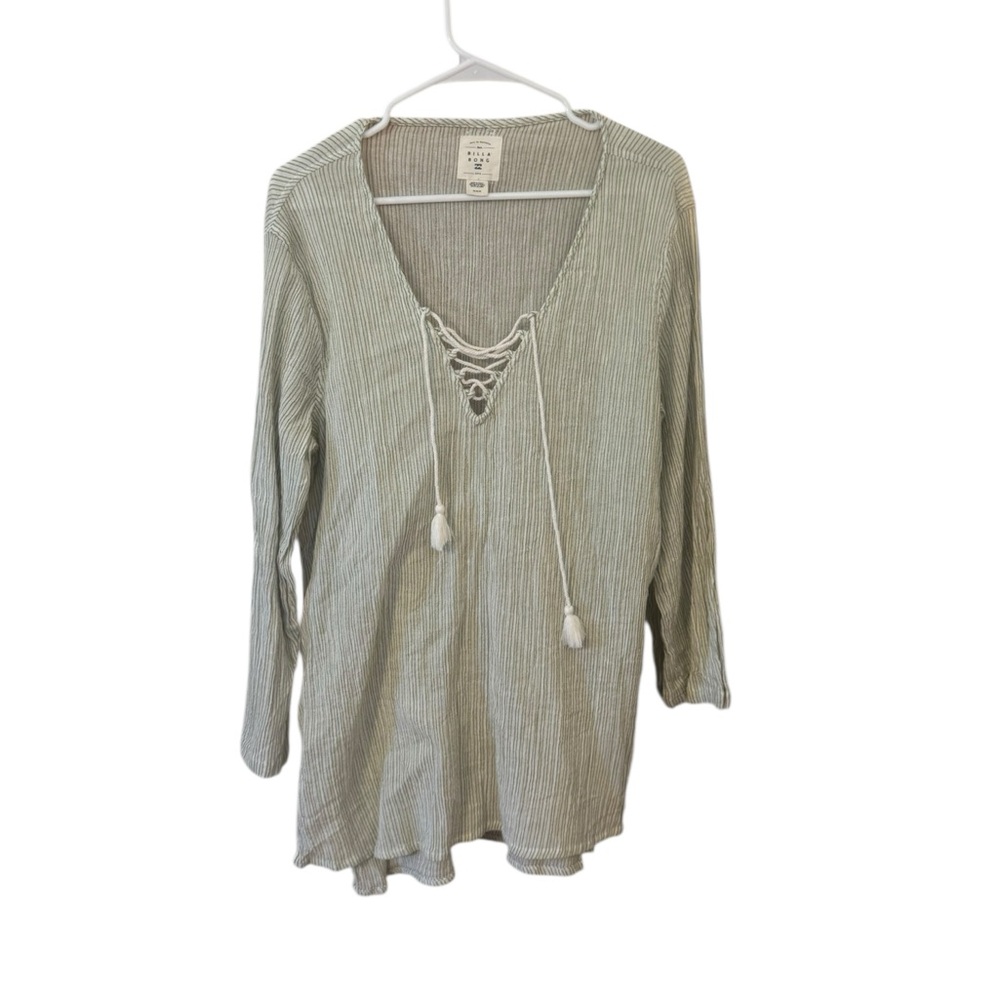 Billabong Green Striped Linen Top – Size Medium